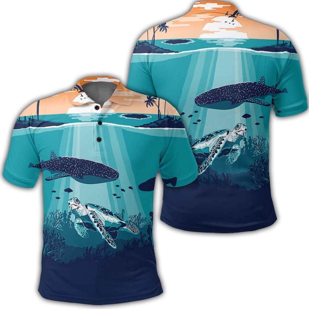 Hawaiian Whale And Turtle In Sunset Polynesian Polo Shirt