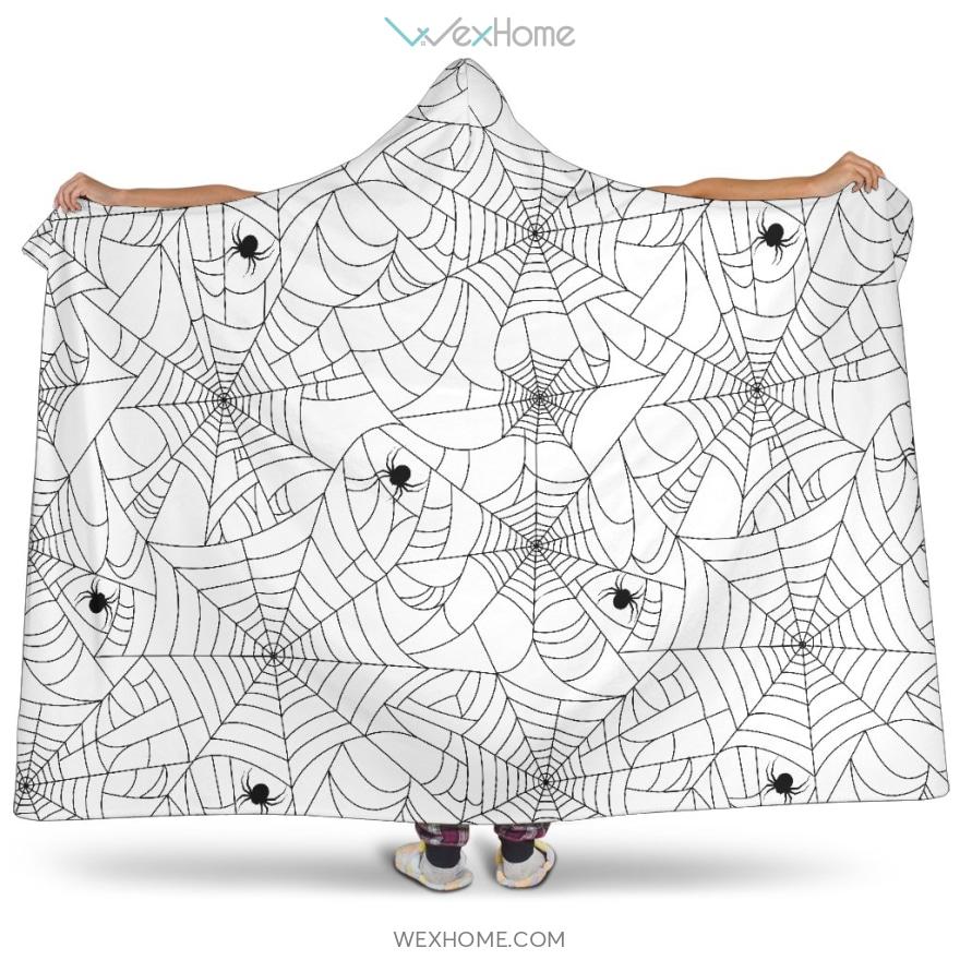 Spider Web Cobweb Pattern White Background Hooded Blanket