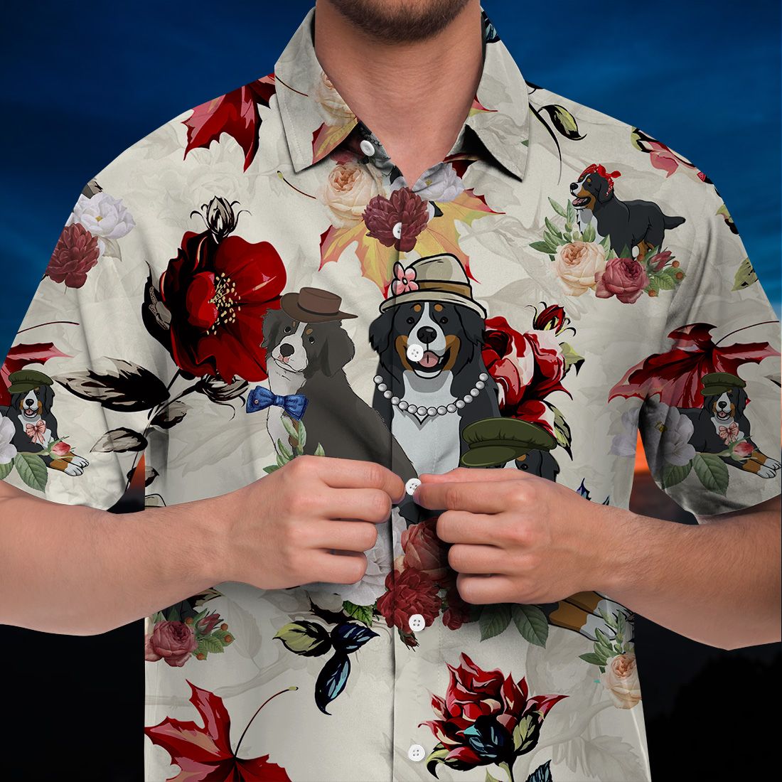 Bernese Mountain Dog Hawaiian Shirt 90s Flower