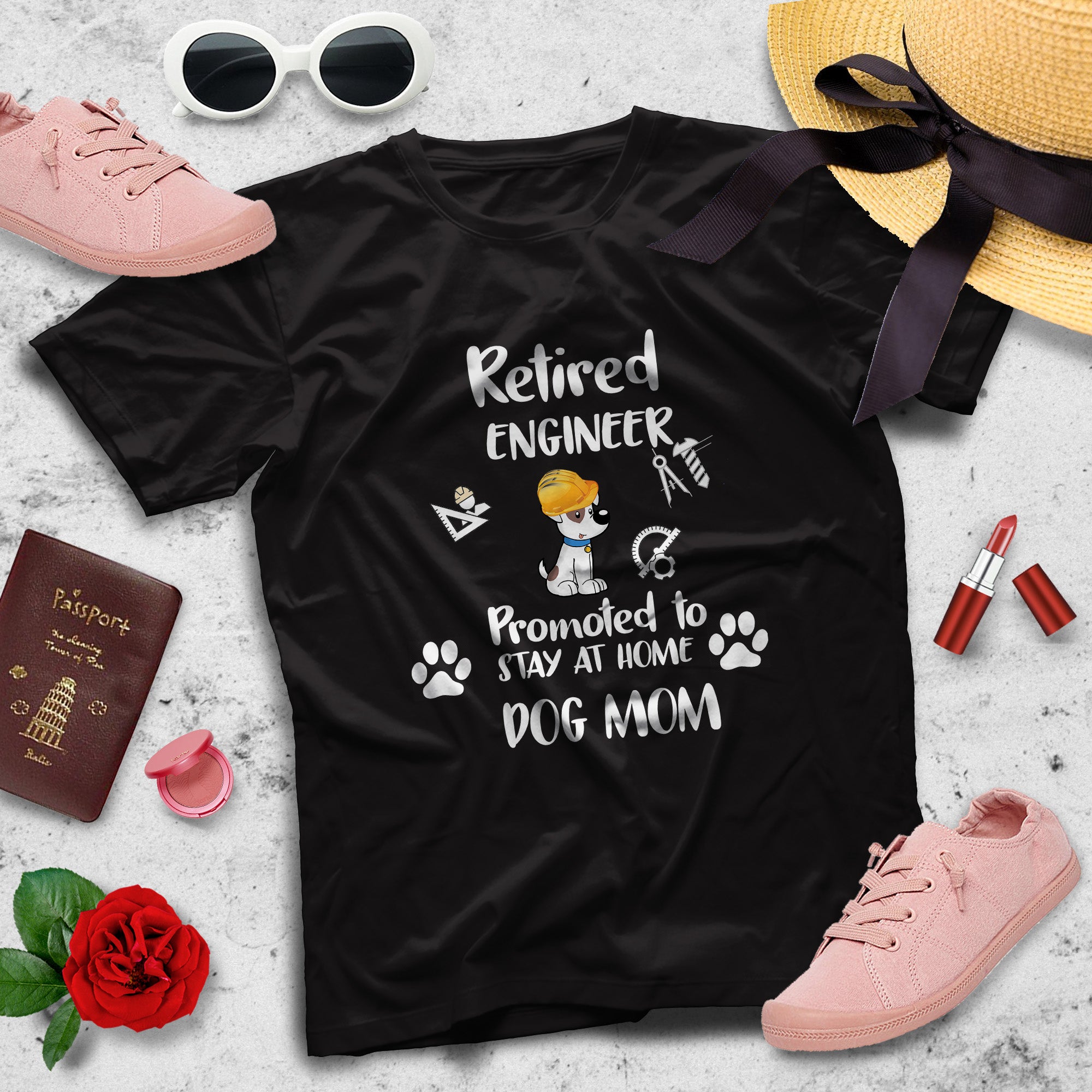 Retired Engineer Promoted To Stay At Home Dog Mom Gift Women Dog Lovers T-Shirt