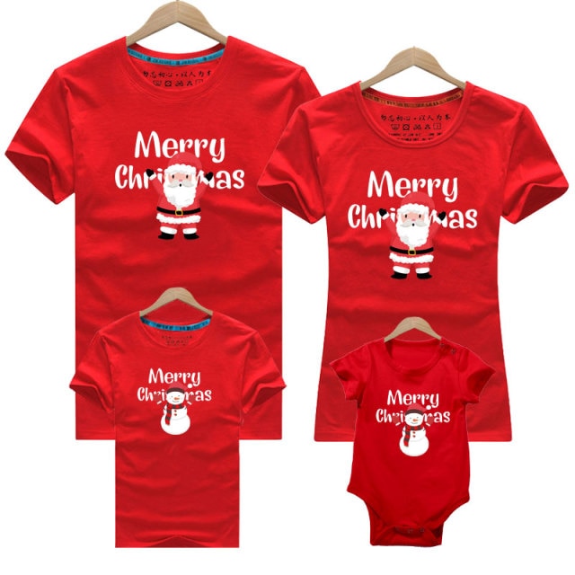 Christmas Mom Dad T-Shirt Christmas Deer Print Family Matching Christmas T Shirt Mommy Daddy Baby Short Sleeve Red Shirt Clothes