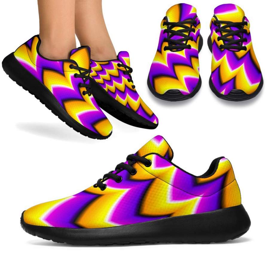 Yellow Dizzy Moving Optical Illusion Sport Sneakers