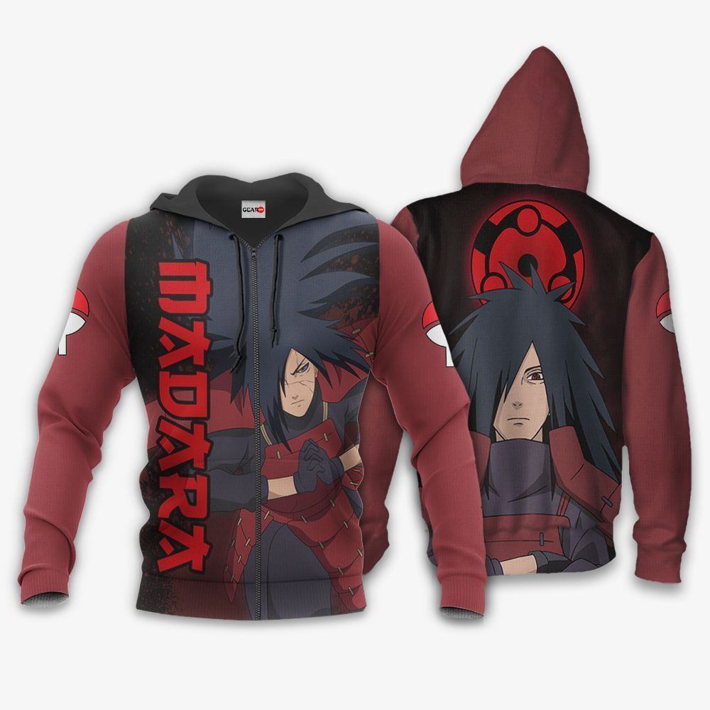 Uchiha Madara Hoodie Shirt Sharingan Eyes Anime Zip Jacket