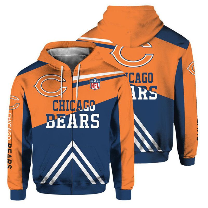 Men’s Chicago Bears Soft Fleece Pullover Zip Hoodie Sweatshirt