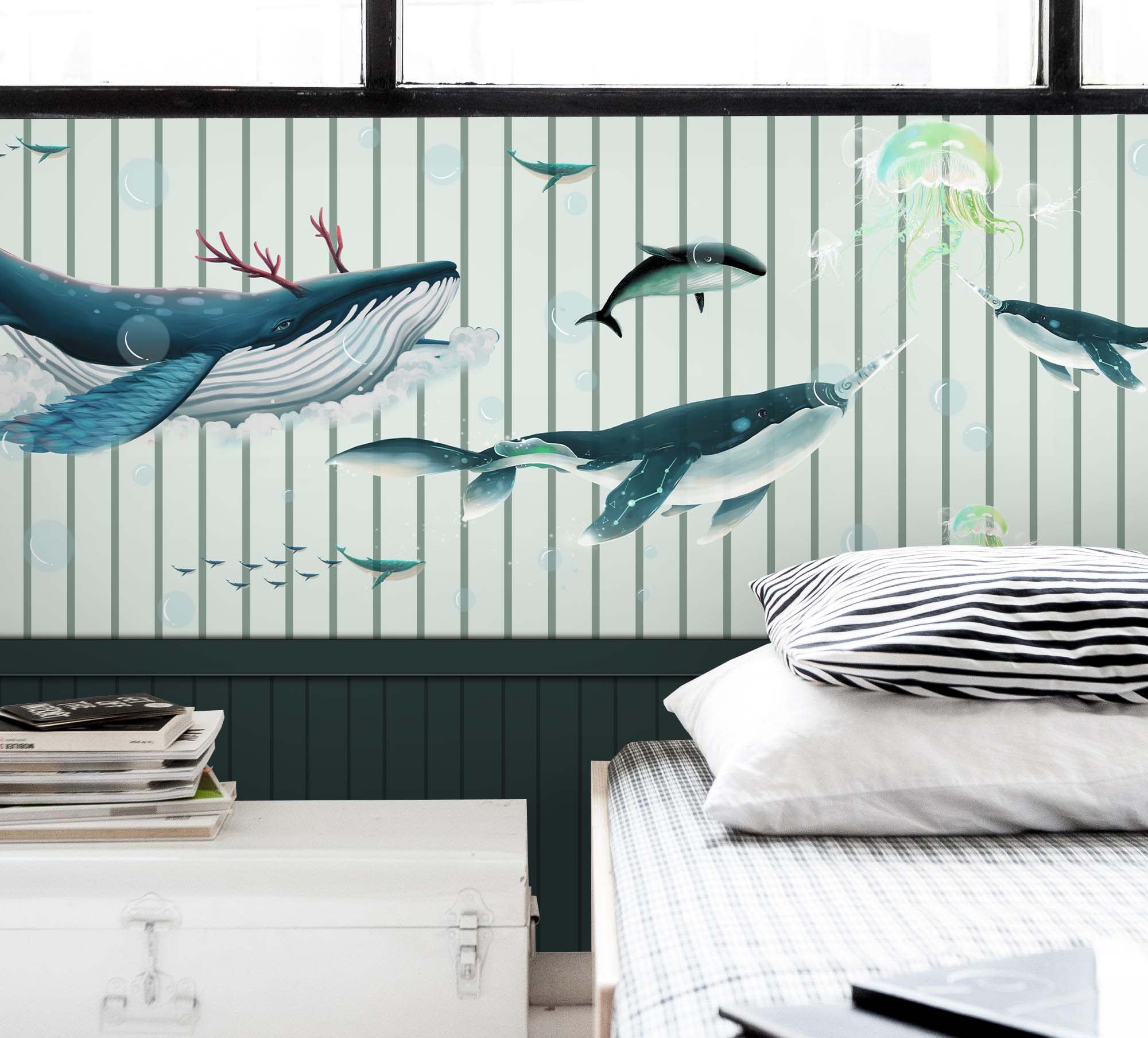 3D Shark Jellyfish Board Wall Mural Wallpaper 29