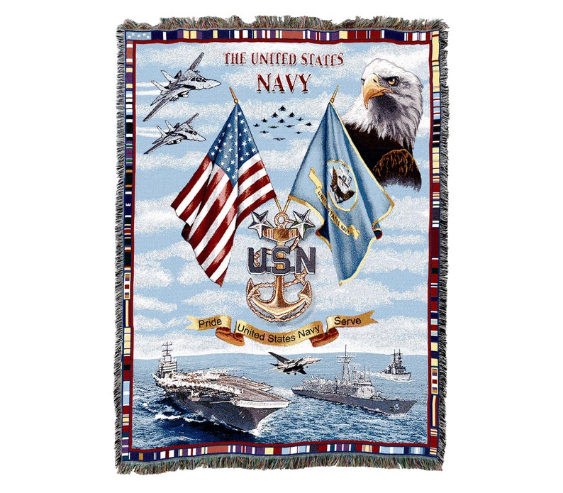 Us Navy Pride Unites States Serve Vintage Retro Style Couch Sofa Blanket,  Woven Throw Blanket Home Decor