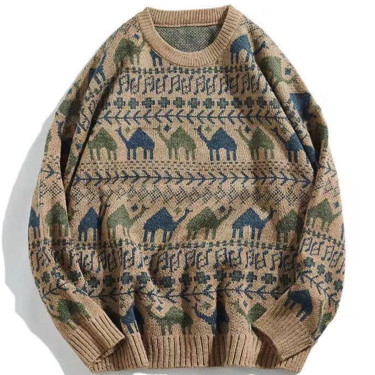 Talishko™ – Geometric Camel Knit Sweater