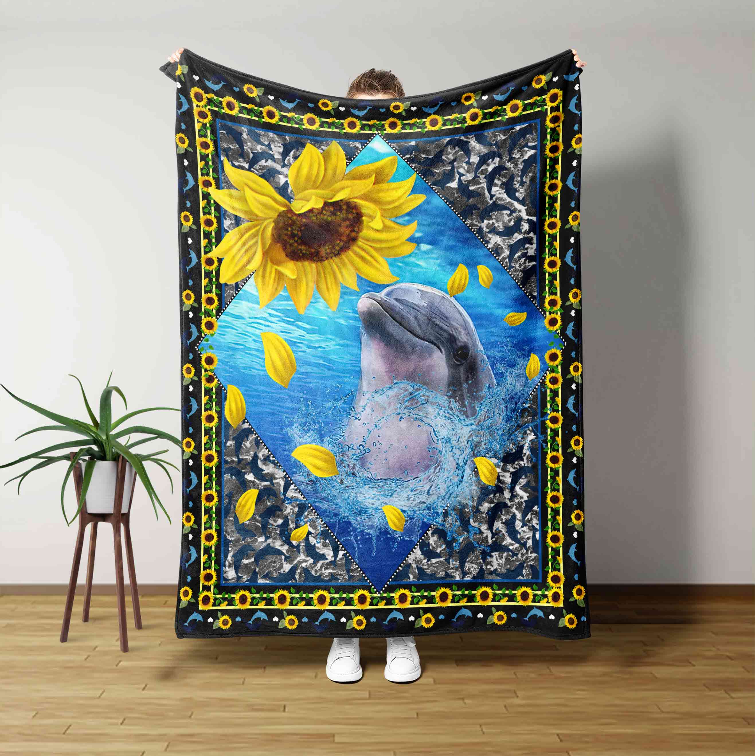 Dolphin Blanket, Sunflower Blanket, Ocean Blanket, Gift Blanket