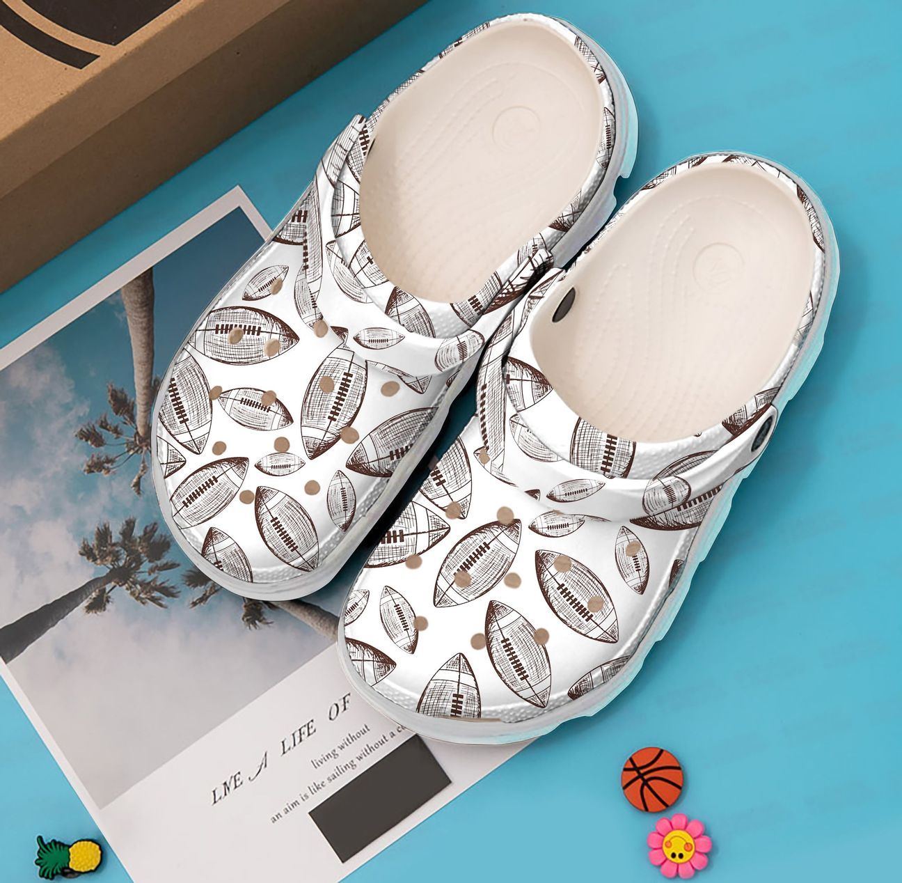 Football Personalized Clog, Custom Name, Text, Color, Number Fashion Style For Women, Men, Kid, Print 3D Football Pattern