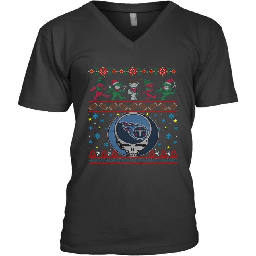 Tennessee Titans Christmas Grateful Dead Jingle Bears Football Ugly Sweatshirt Men’s V-Neck T-Shirt