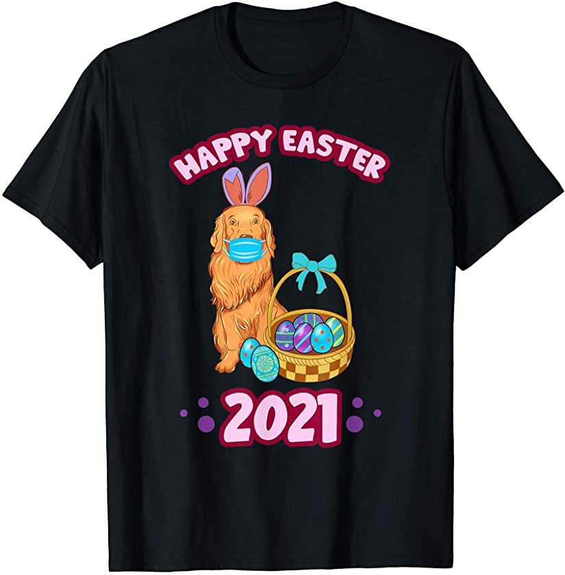 Easter 2021 Golden Retriever Dog Bunny Social Distancing T-Shirt