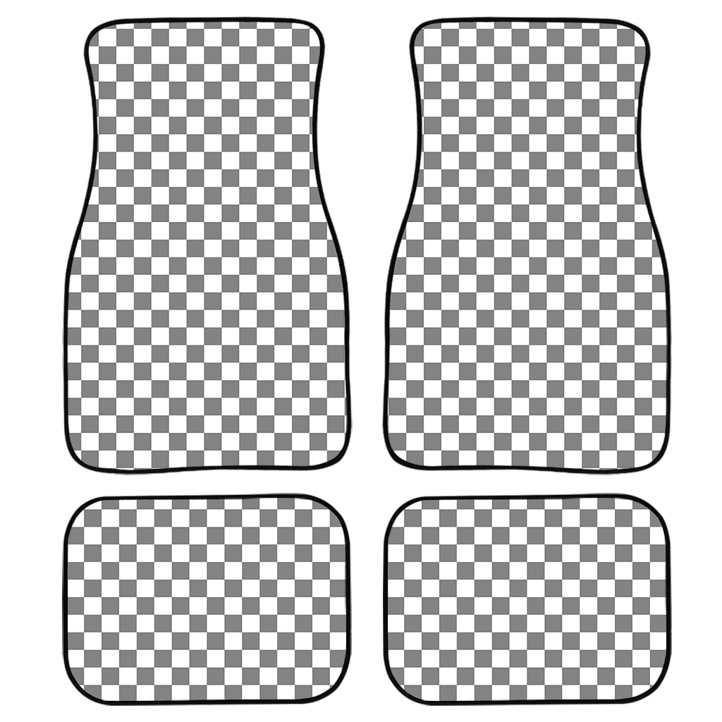 Grey And White Checkered Pattern Print Front And Back Car Floor Mats, Front Car Mat