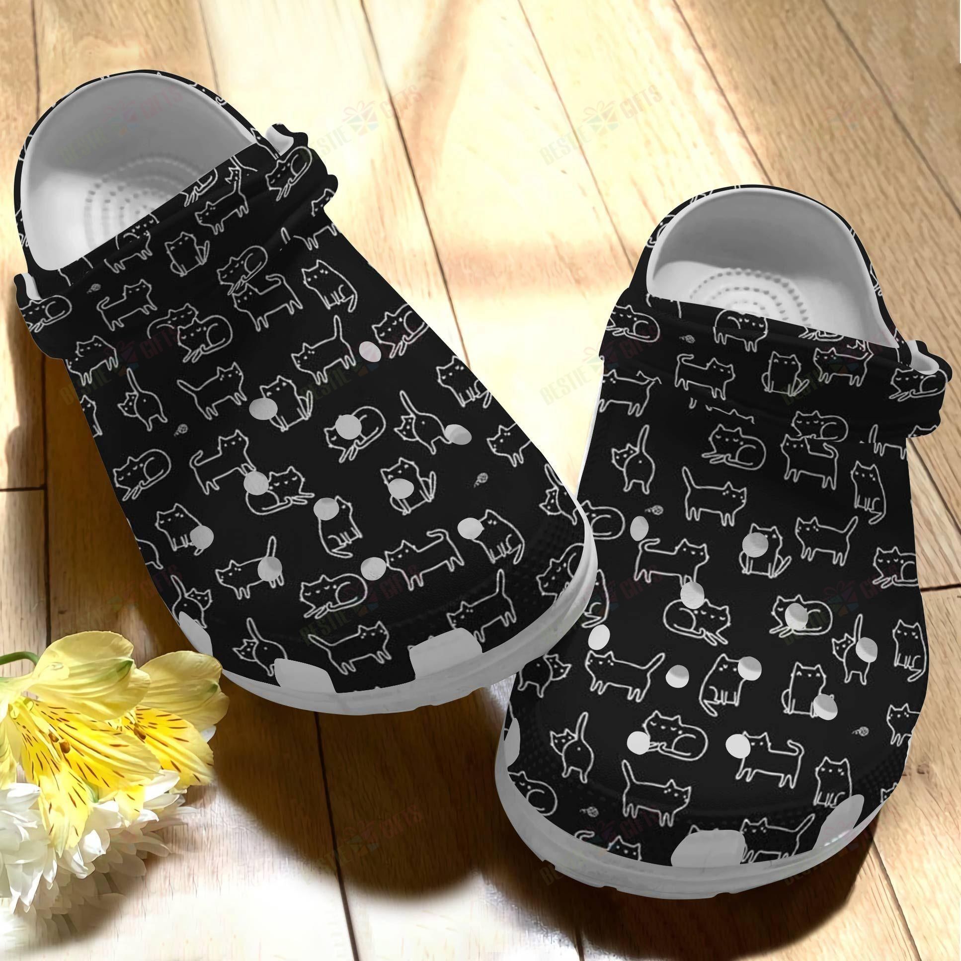 Cat Crocss Classic Clog Whitesole Black Cat Pattern Shoes For Men Women
