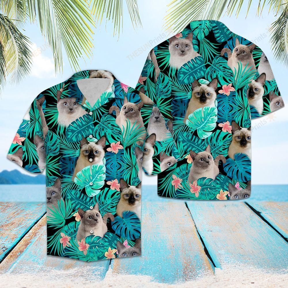 Thai Cat Green Tropical Hawaiian Shirt Ha28640