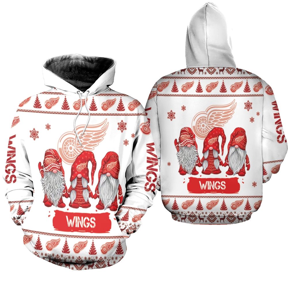 Christmas Gnomes Detroit Red Wings Ugly Sweatshirt Christmas 3D Hoodie