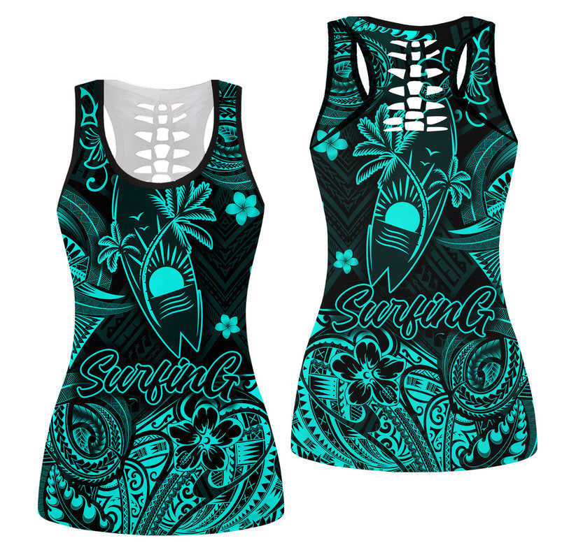 Hawaiian Surfing Polynesian Hollow Tank Top Unique Style Turquoise Ha89091