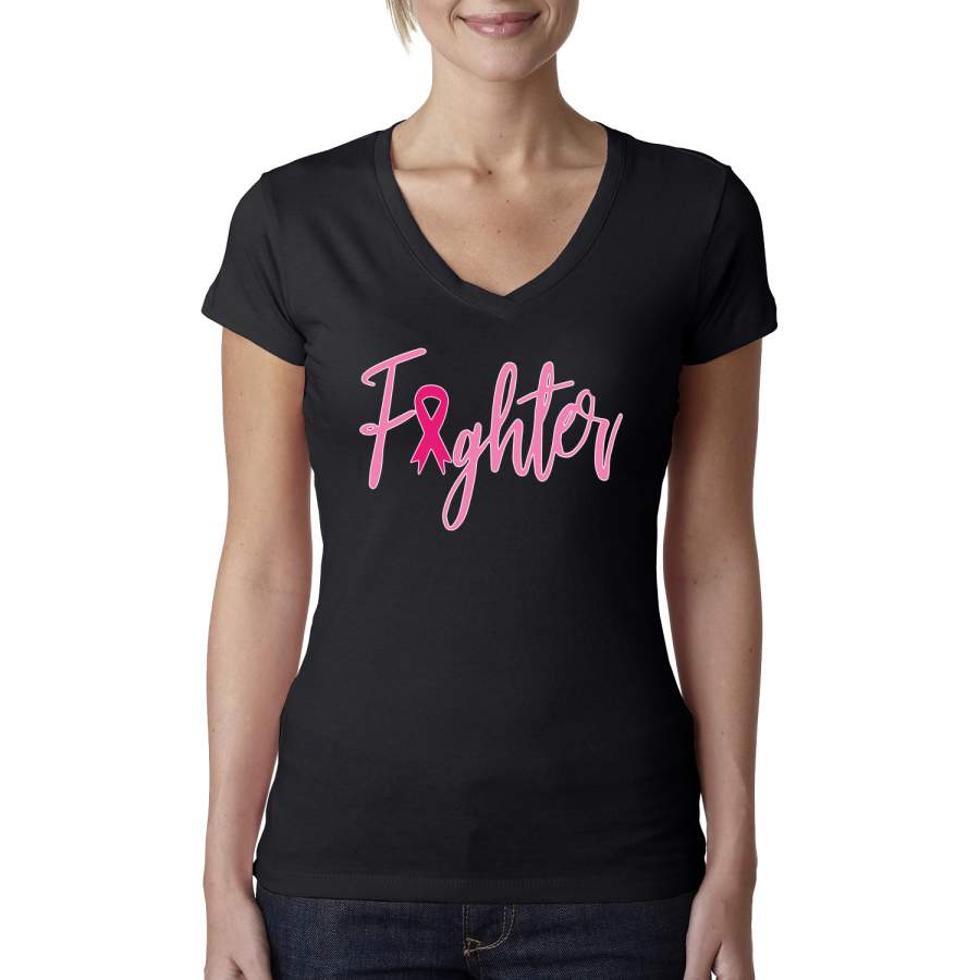 Fighter Breast Cancer Survivor Breast Cancer Awareness Womens Junior Fit V-Neck T-Shirt