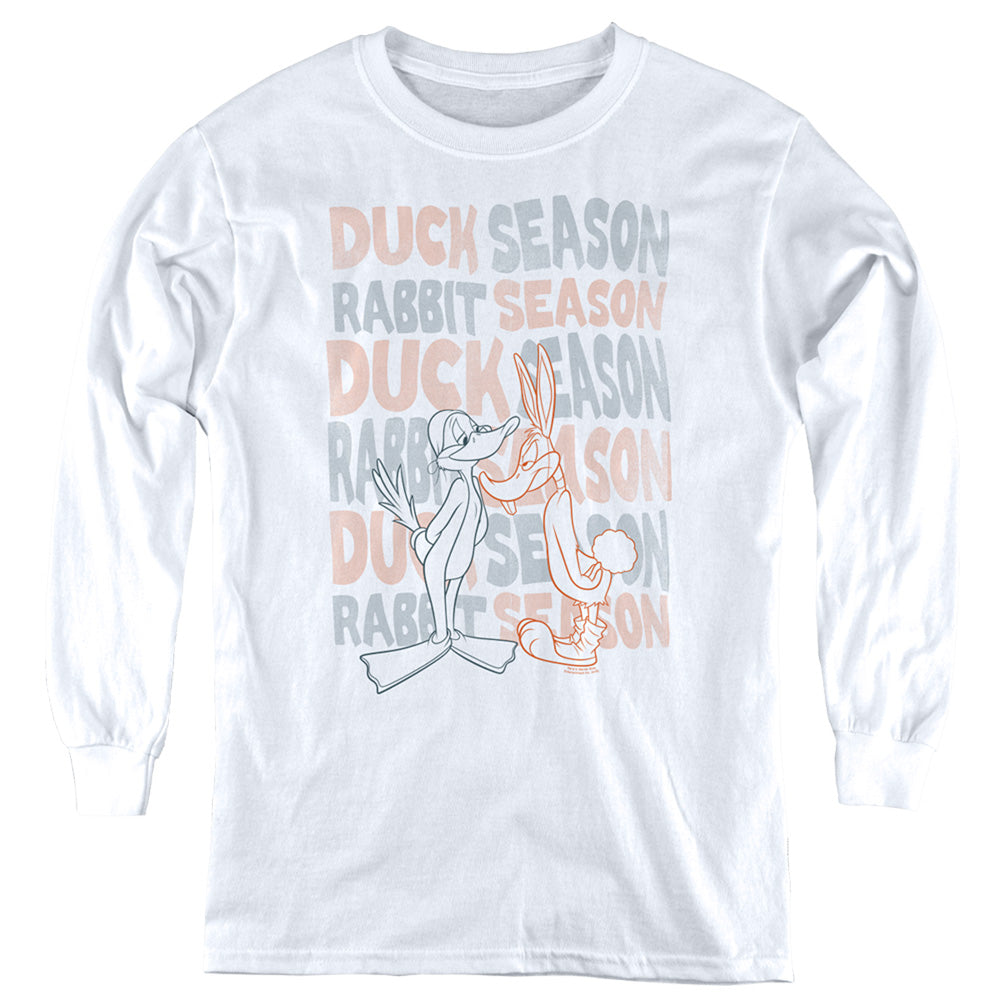 Looney Tunes Duck Season Rabbit Season Long Sleeve Kids Youth T Shirt White