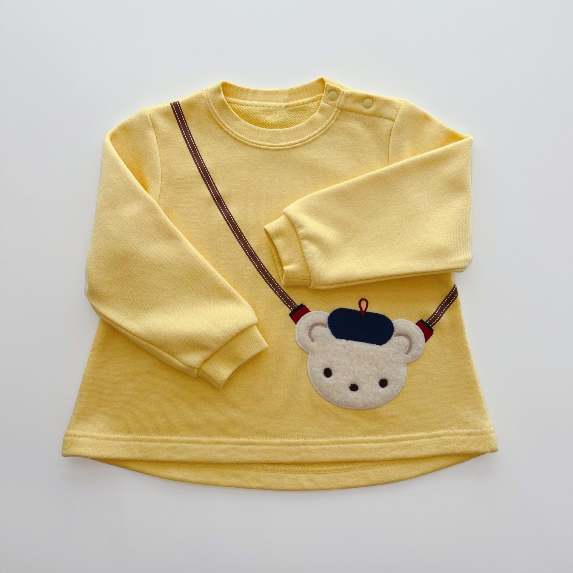 Sweaters Fashion Girls 1-6y 2022 Autumn New Fam Light Yellow Cute Bear Cotton Terry Sweater Boy alx