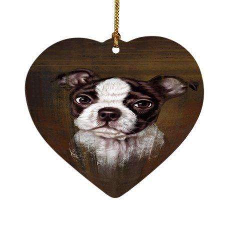 Rustic Boston Terrier Puppy Heart Christmas Ornament Hpor48211