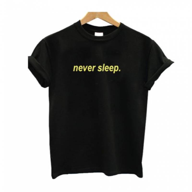 Never Sleep Yellow Letter T-Shirt