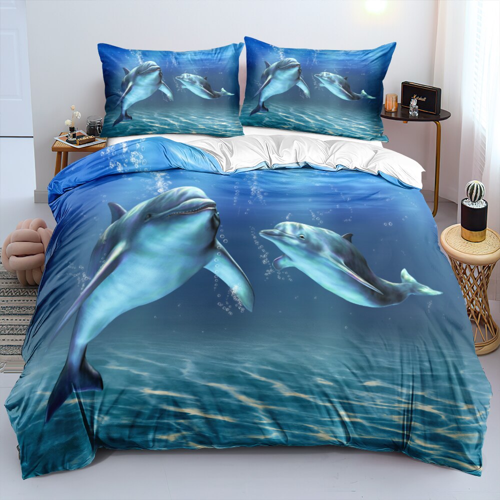 3D Star Dolphin Duvet Cover Set Black Blanket Cover Set Twin Queen King Size Bedding Set Durable