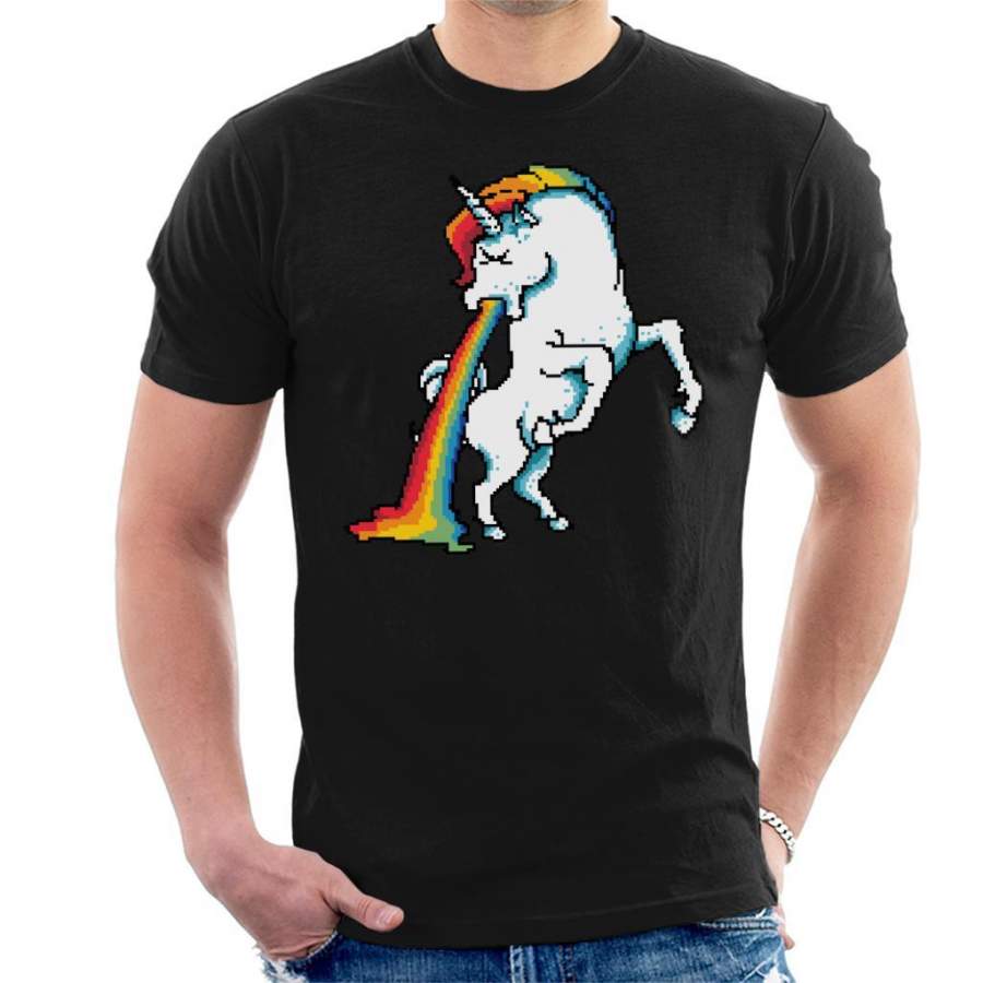 Unicorn Vomiting Rainbow Pixel Art Men’s T-Shirt