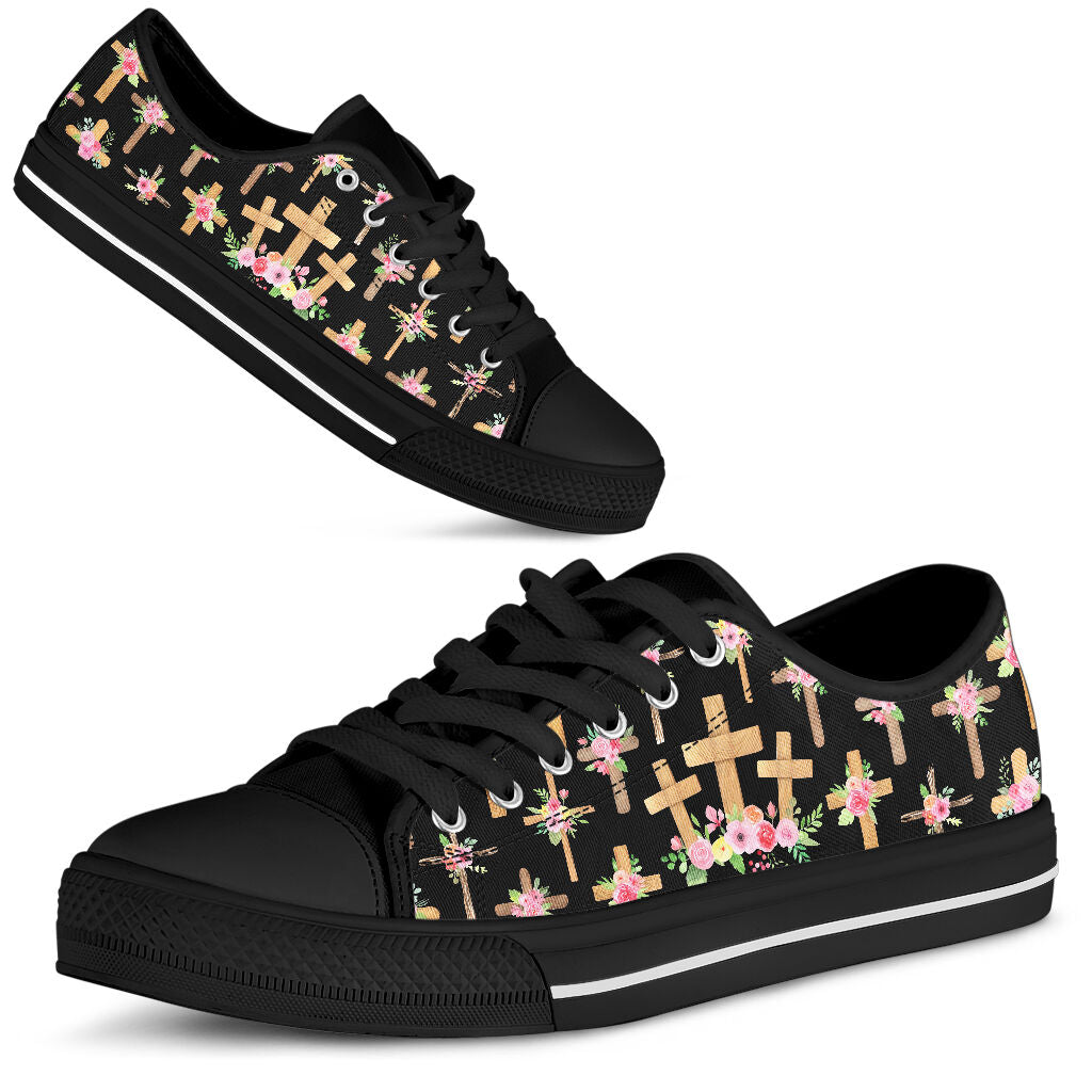 Watercolor Floral Crosses Christian Low Top Shoes 0622