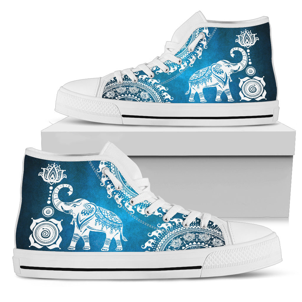 Blue Mandala Elephant High Top Shoes