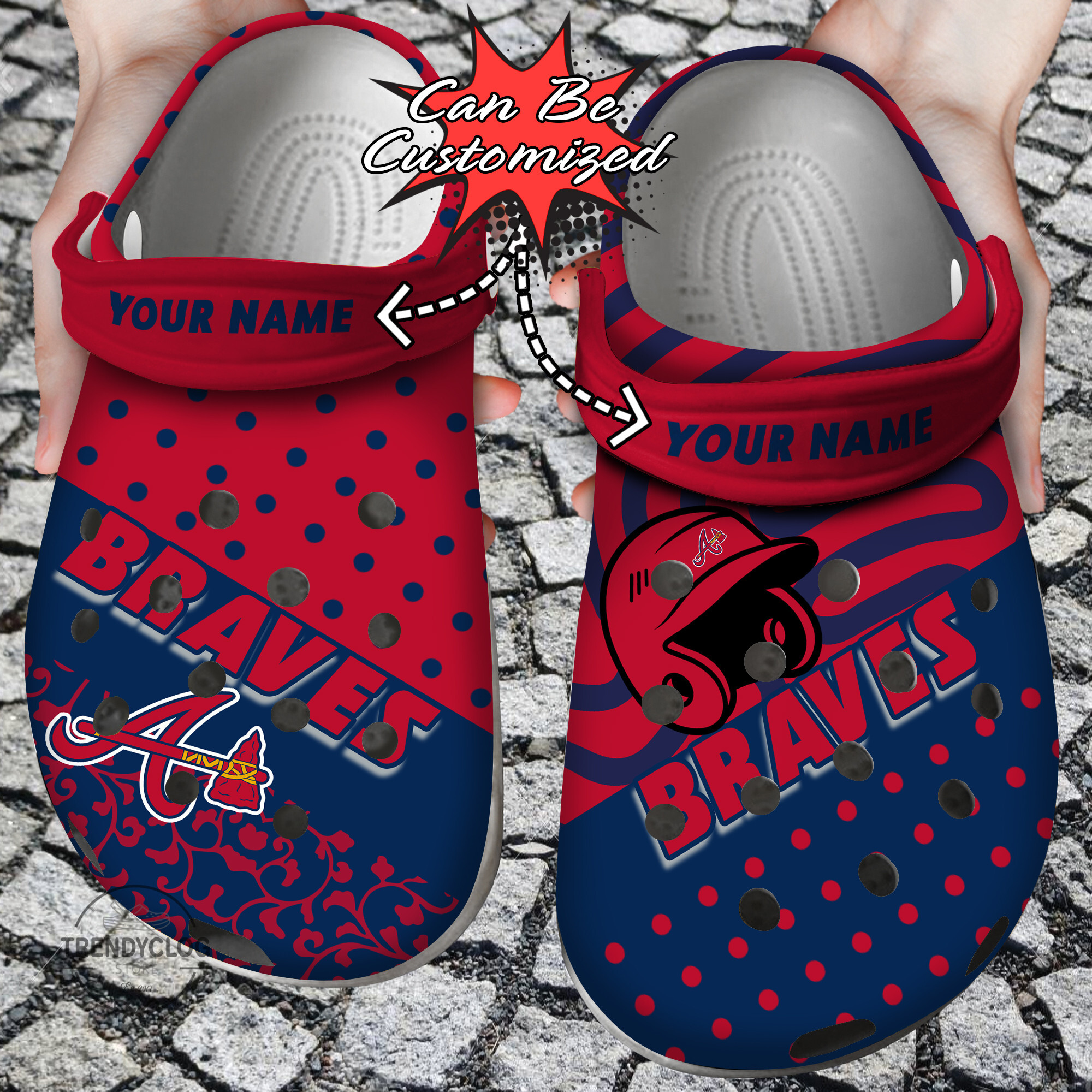 Baseball Crocs – Personalized A.Braves Team Polka Dots Colors Clog Shoes