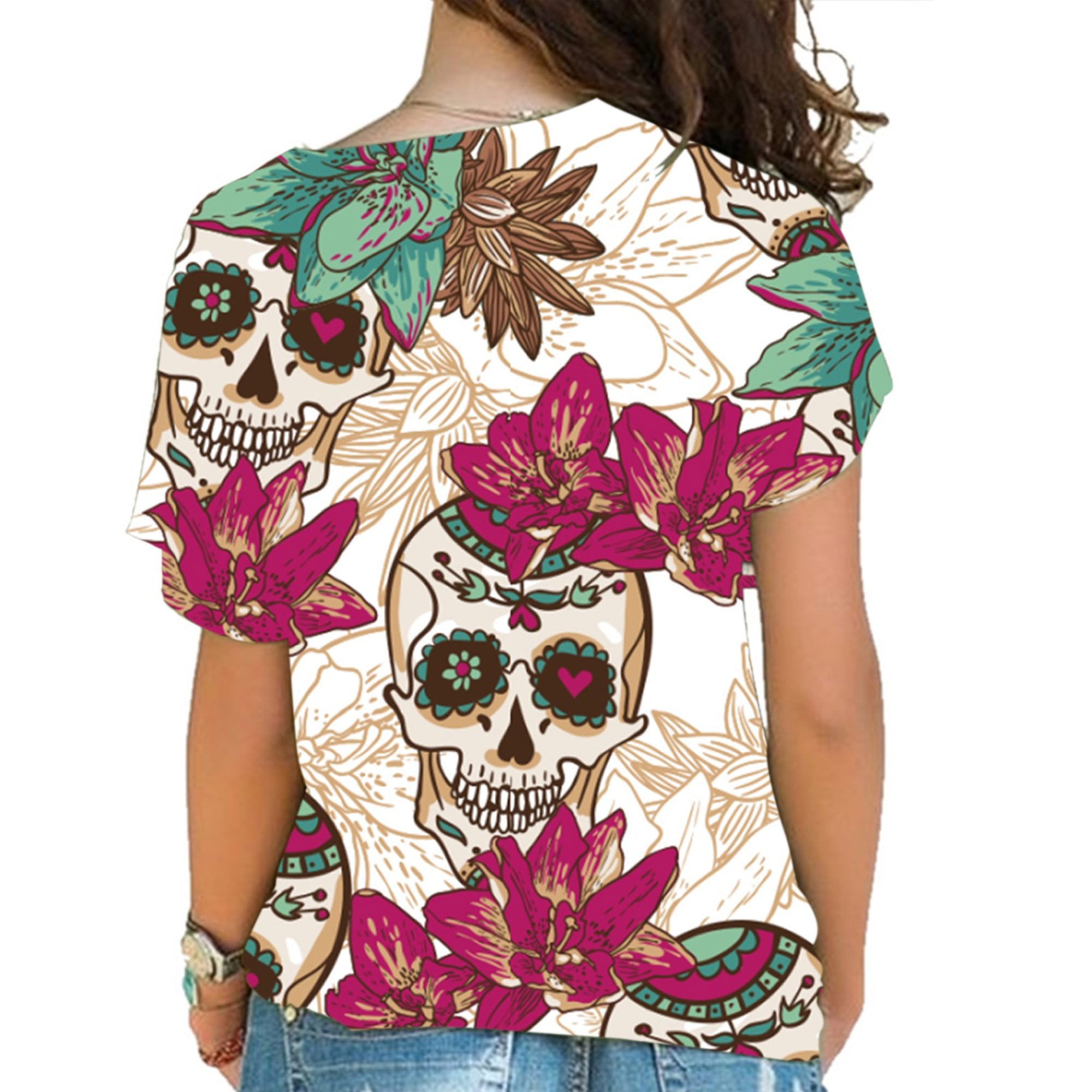 Skull22 Candy Floral Cross Shoulder Shirt