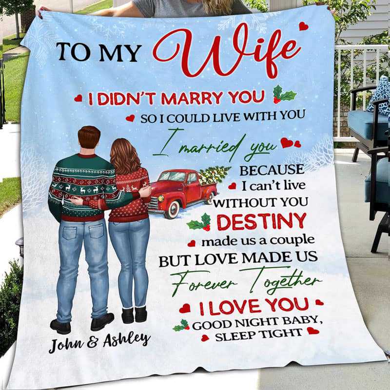 To My Wife Husband Christmas Couple Standing Personalized Fleece Blanket Corethermax 9360