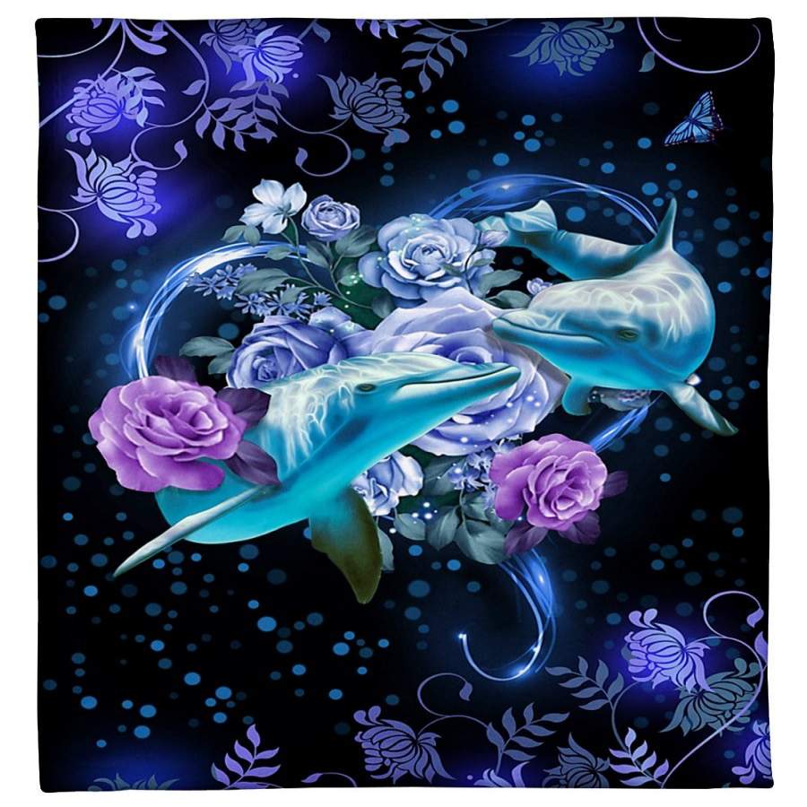 Dolphin Floral Background Special Custom Design Fleece Blanket