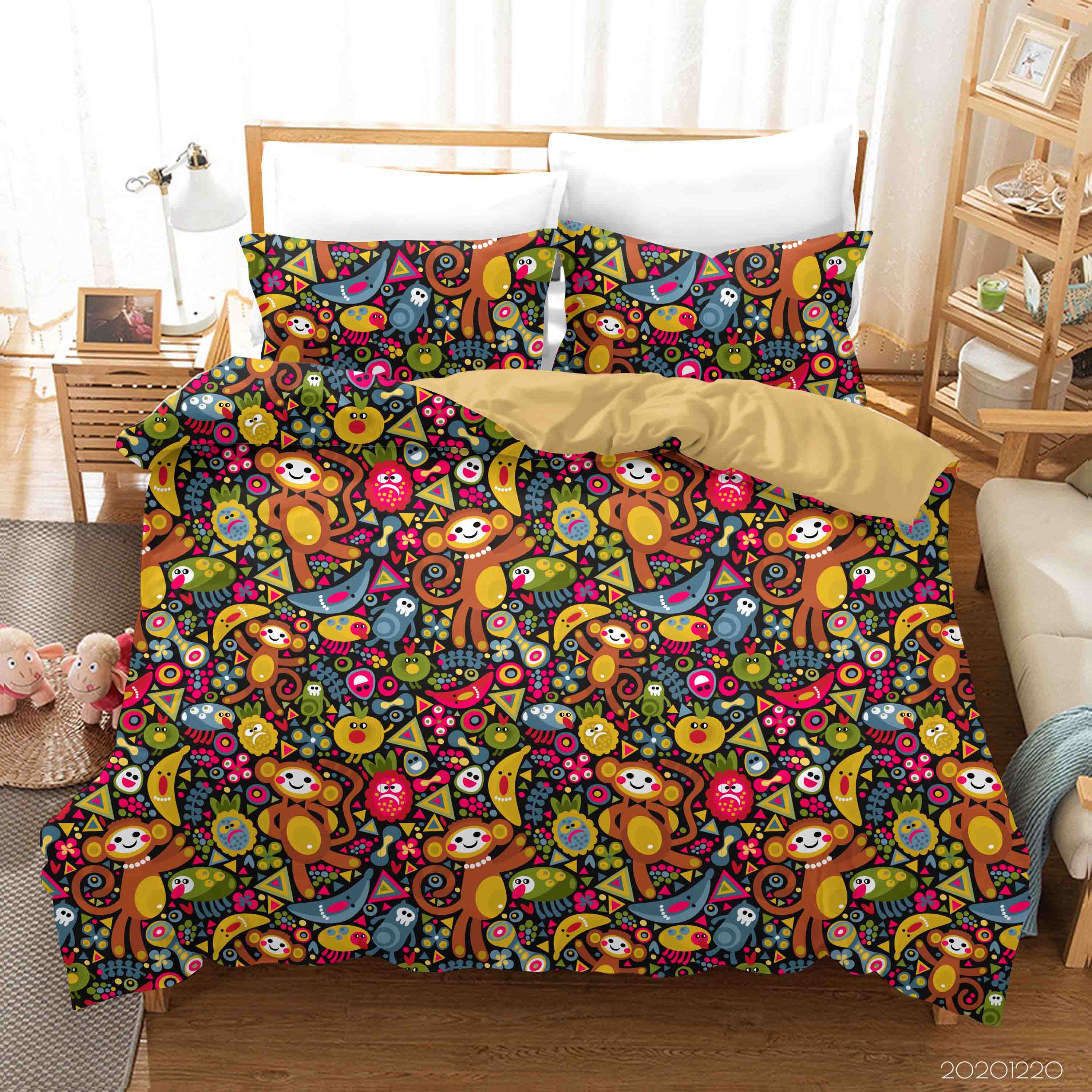 3D Hand Drawn Animal Monkey Banana Quilt Cover Set Bedding Set Duvet Cover Pillowcases 101