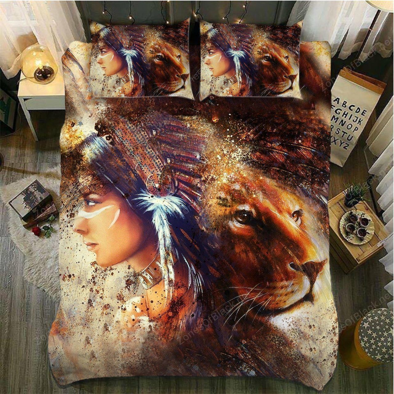 3D Native Girl And Lion Pattern Bedding Set Double Full Queen Extra Large Pillowcase Quilt Cover