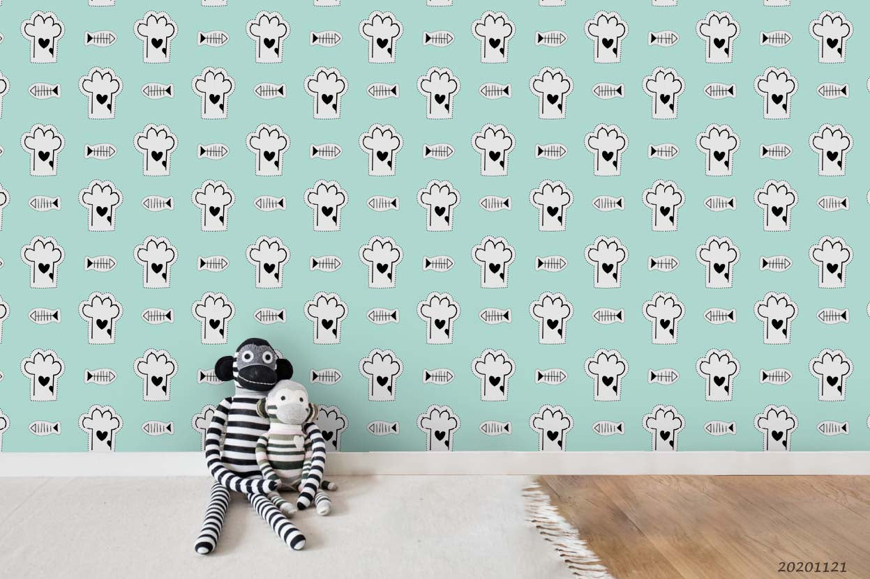 3D Cartoon Animal Paw Green Wall Mural Wallpaper Lqh 64