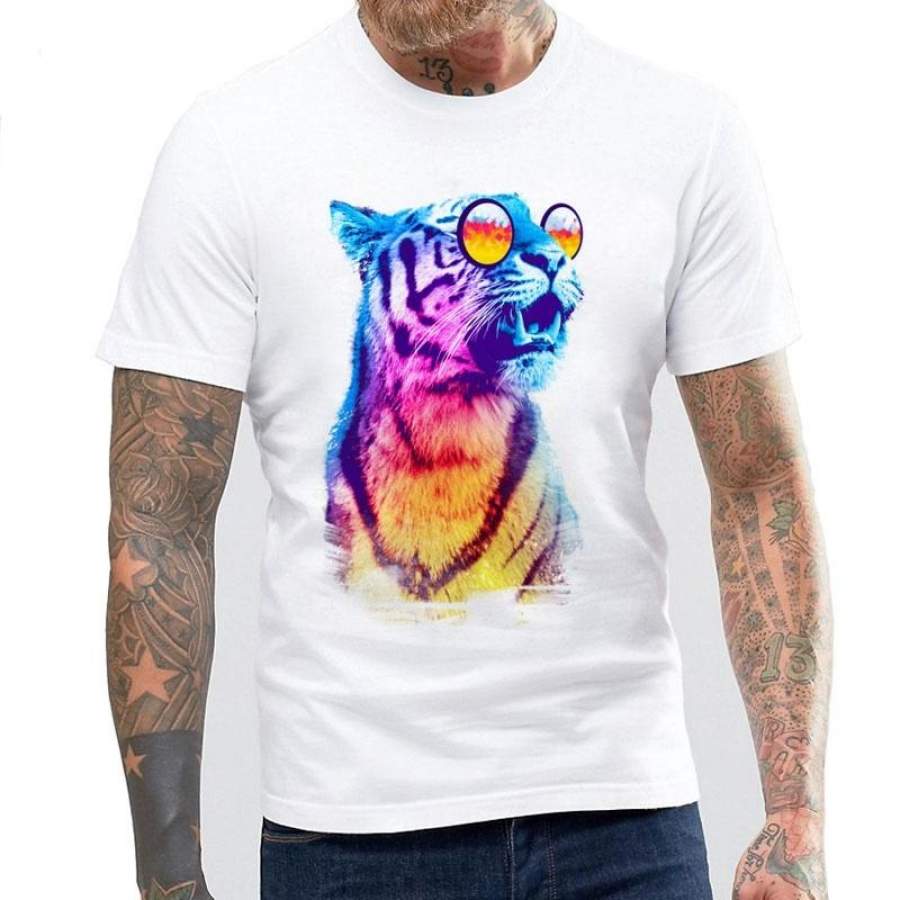 New Arrivals Funny Tiger In Glasses Printed Men’S T Shirt Cool Tops Hipster Style Casual T-Shirt