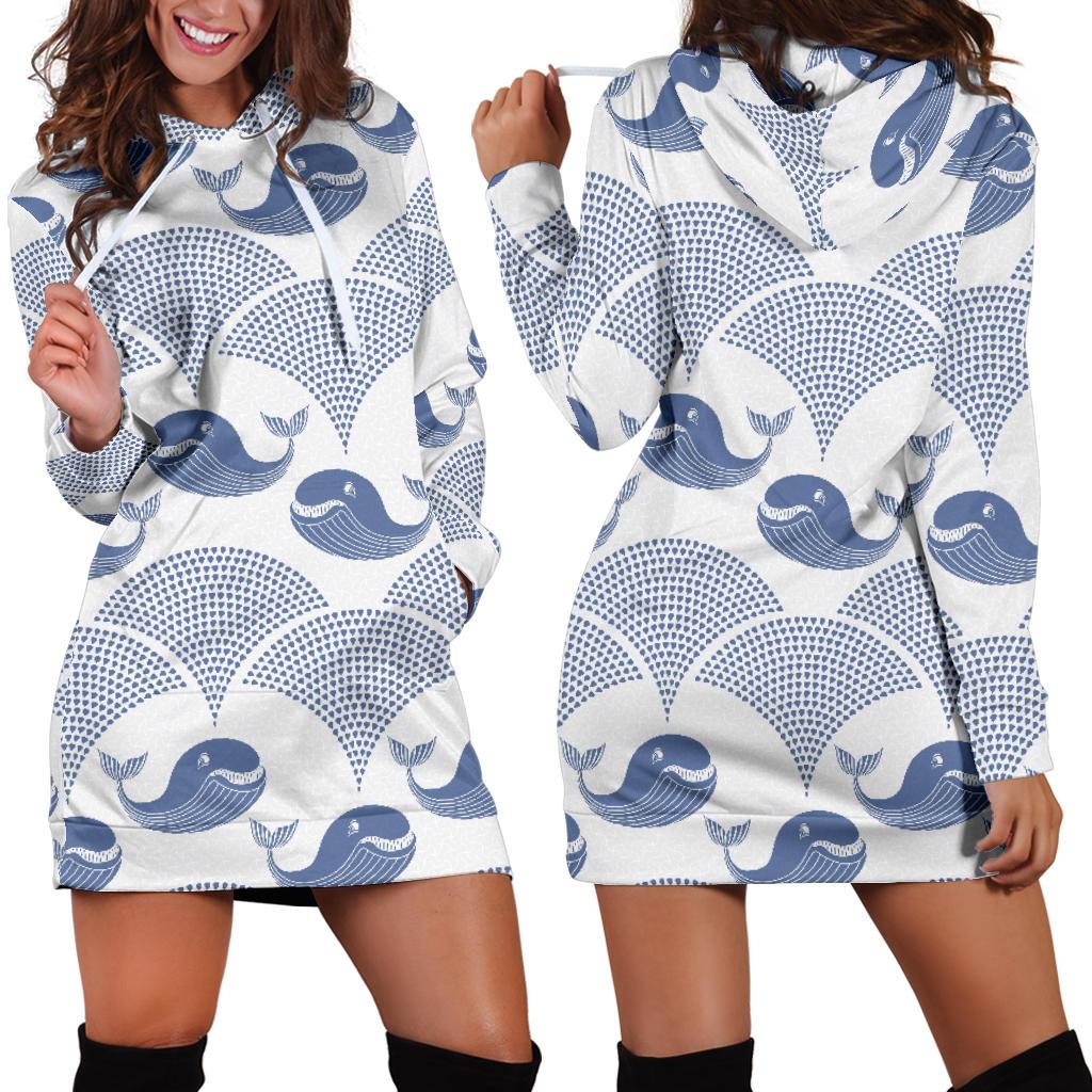 Whale Pattern Women Hoodie Dress