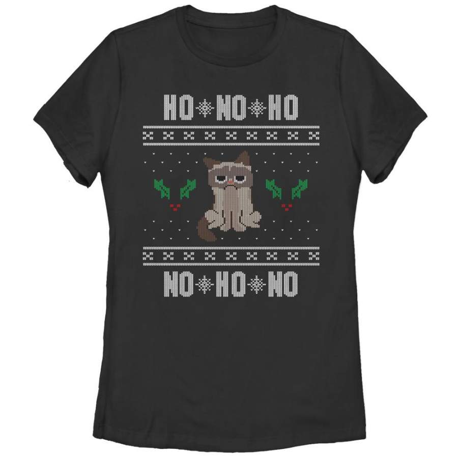 Grumpy Cat Women’s Ugly Christmas Ho Ho No  T Shirt Black