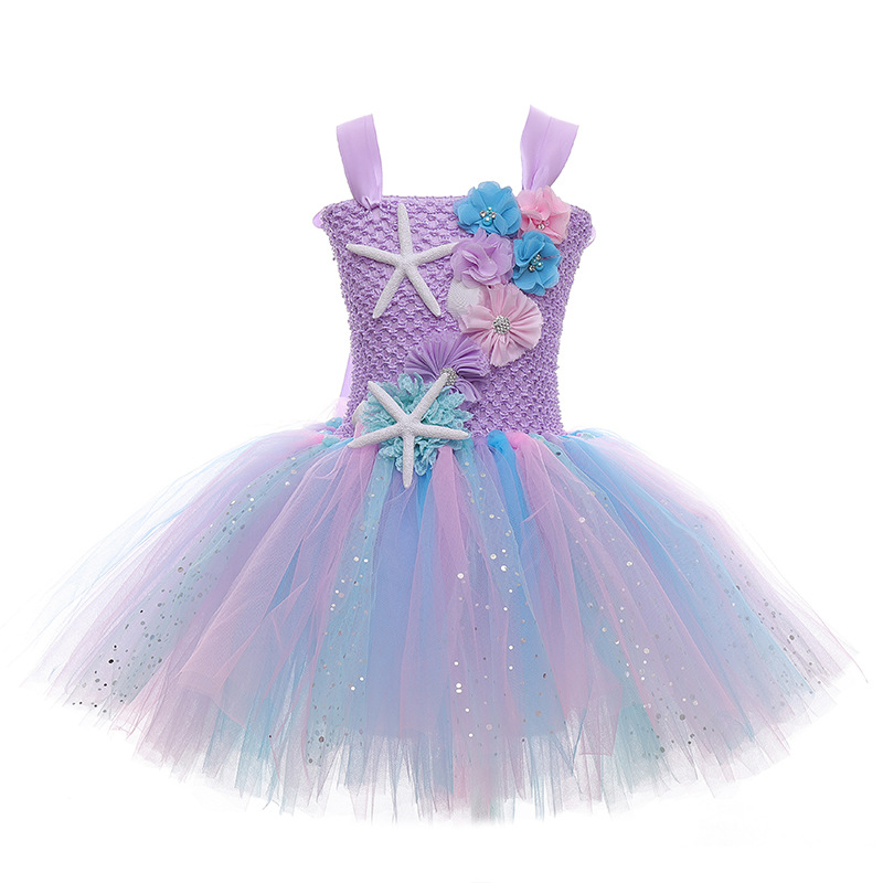 Mermaid Cosplay Children Princess Dress Sea Star Flower Children Holiday Performance Dress Toddler Baby Girl Mermaid Clothes alx