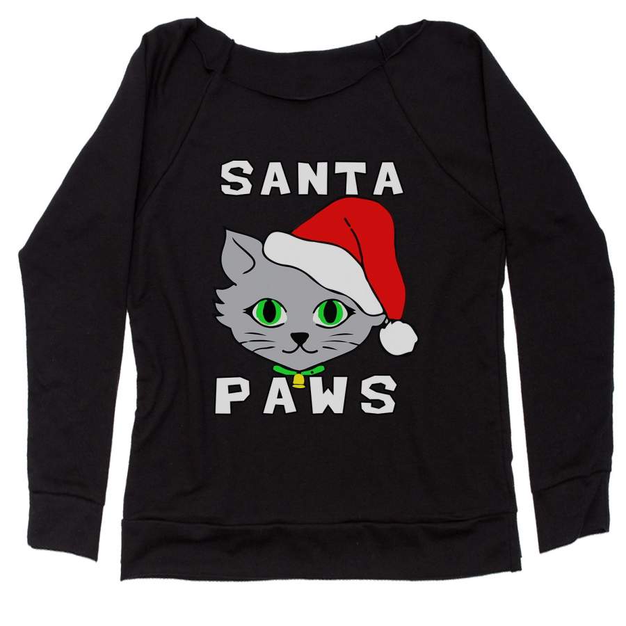 Santa Paws Cat Kitten Ugly Christmas  Slouchy Off Shoulder Oversized Sweatshirt