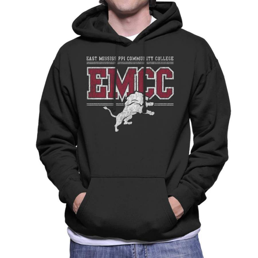 East Mississippi Community College Light Distressed Lion Logo Men’s Hooded Sweatshirt