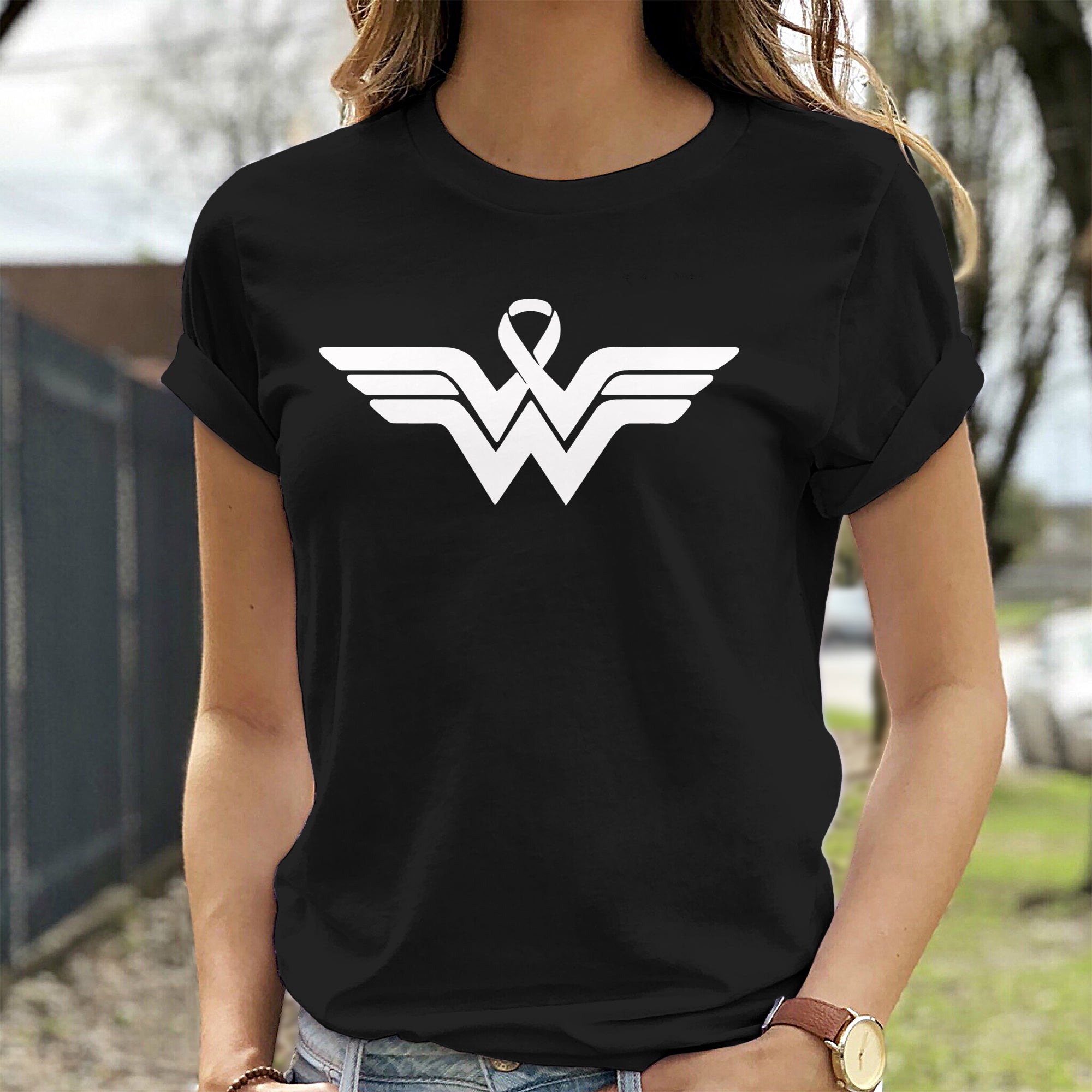 Superhero Ribbon Pink Logo – Breast Cancer Awareness Support T-Shirt