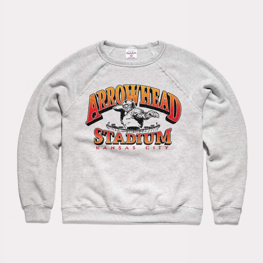 Kansas City Arrowhead Stadium Ash Vintage Crewneck Sweatshirt