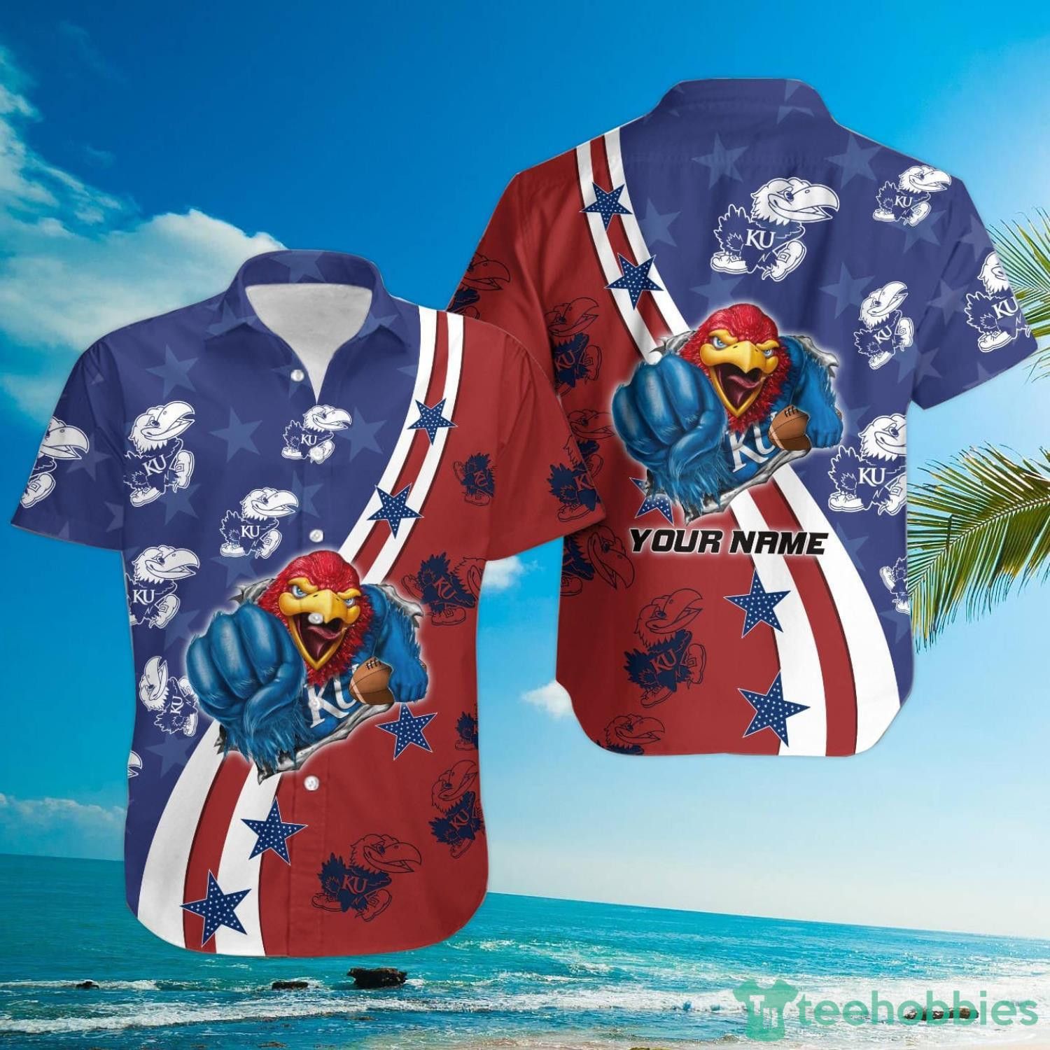 NCCA Kansas Jayhawks Custom Name Mascot Hawaiian Shirt