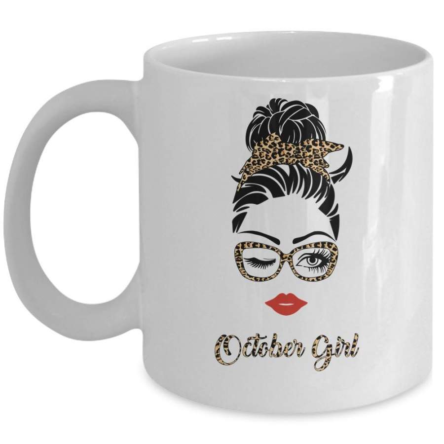 October Girl Woman Lips Eyes Lady Leopard Birthday Gift Mug