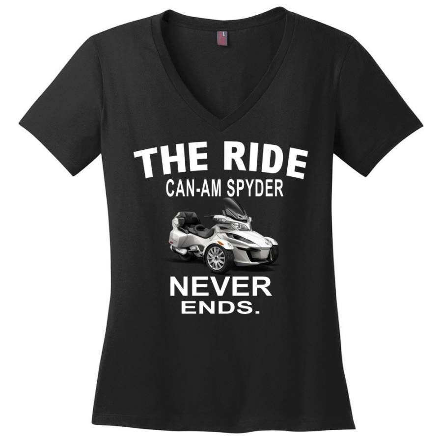 The Ride Can Am Spyder Never Ends Ladies V-Neck T-Shirt