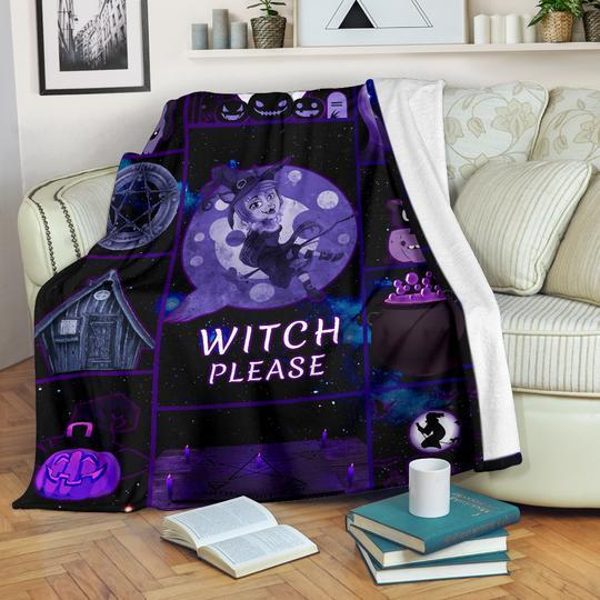 Beauty Witch Witch Please Hallloween Black Purple Halloween Gifts 3D Print Fleece Sherpa Blanket