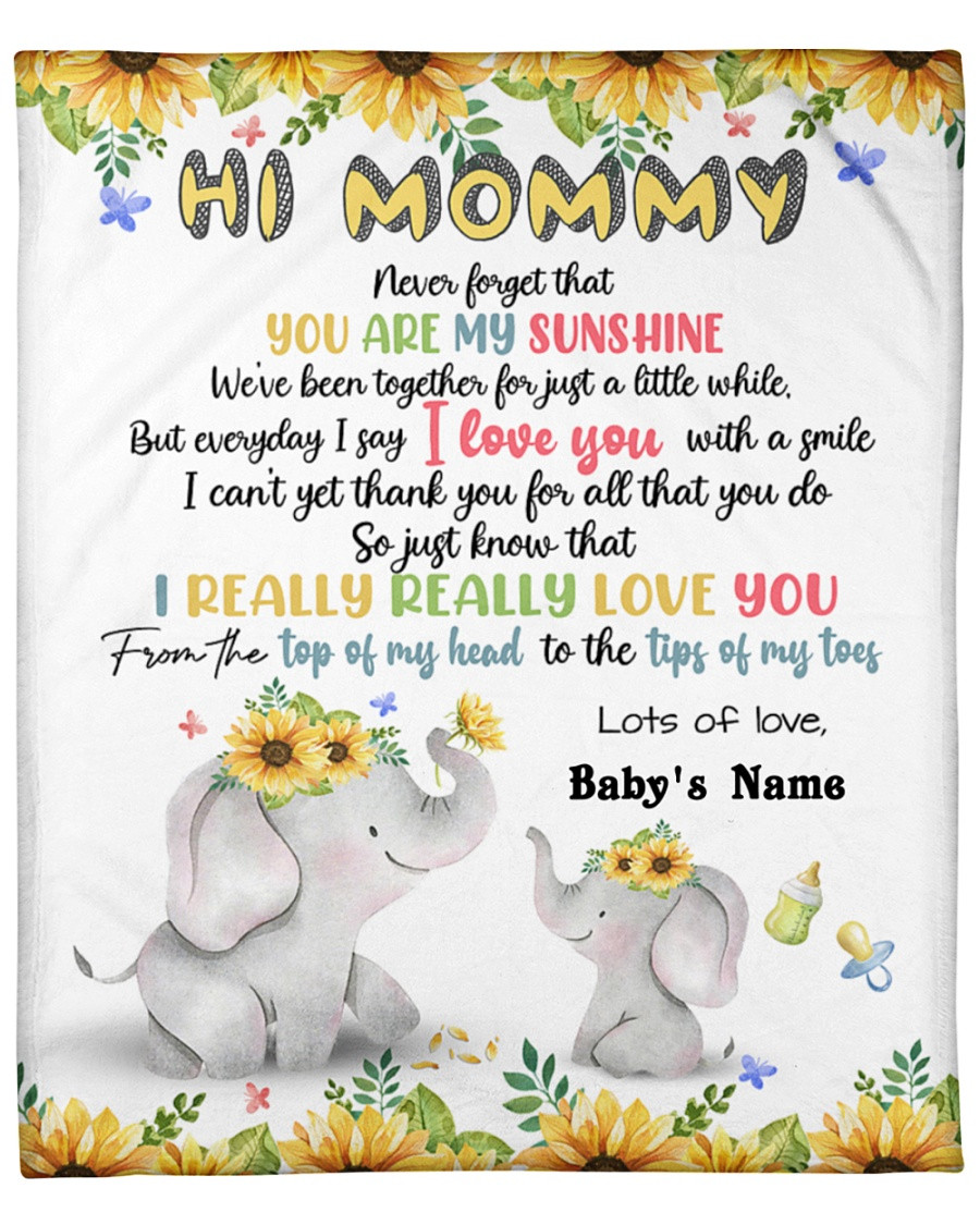 Personalized To Mommy From Baby Sunflowers Elephant Mom Never Forget That You Are My Sunshine Fleece/Sherpa Blanket Great Customized Gifts For Family Birthday Christmas Thanksgiving Anniversary