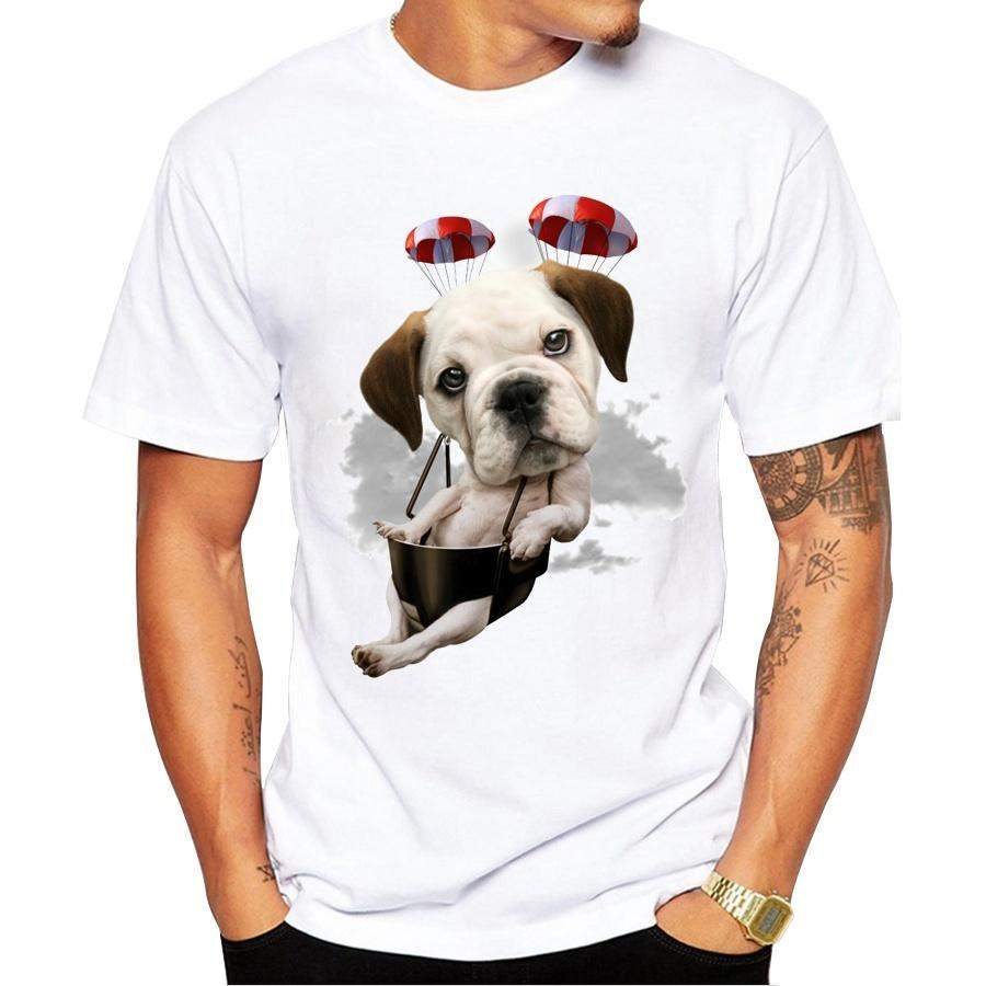 Bulldog Parachuting Men’S Fashion Dog Print T-Shirt Summer Cool Breathable T Shirt Hipster Tee